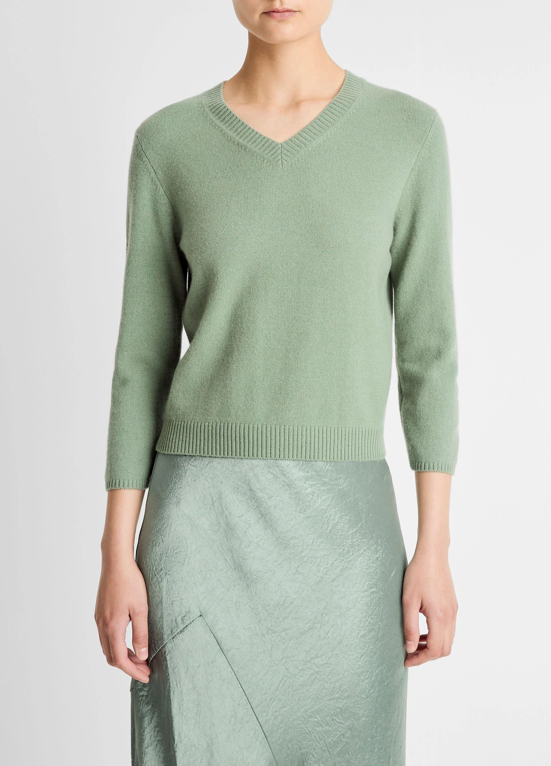 Wool & Cashmere-Blend Three-Quarter-Sleeve V-Neck Sweater - 1