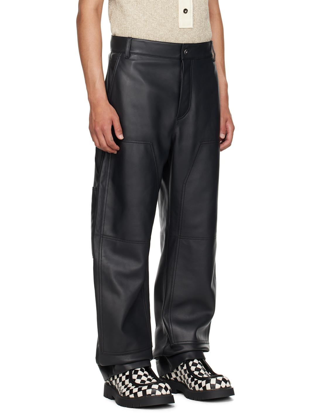 Black Cargo Leather Pants - 2