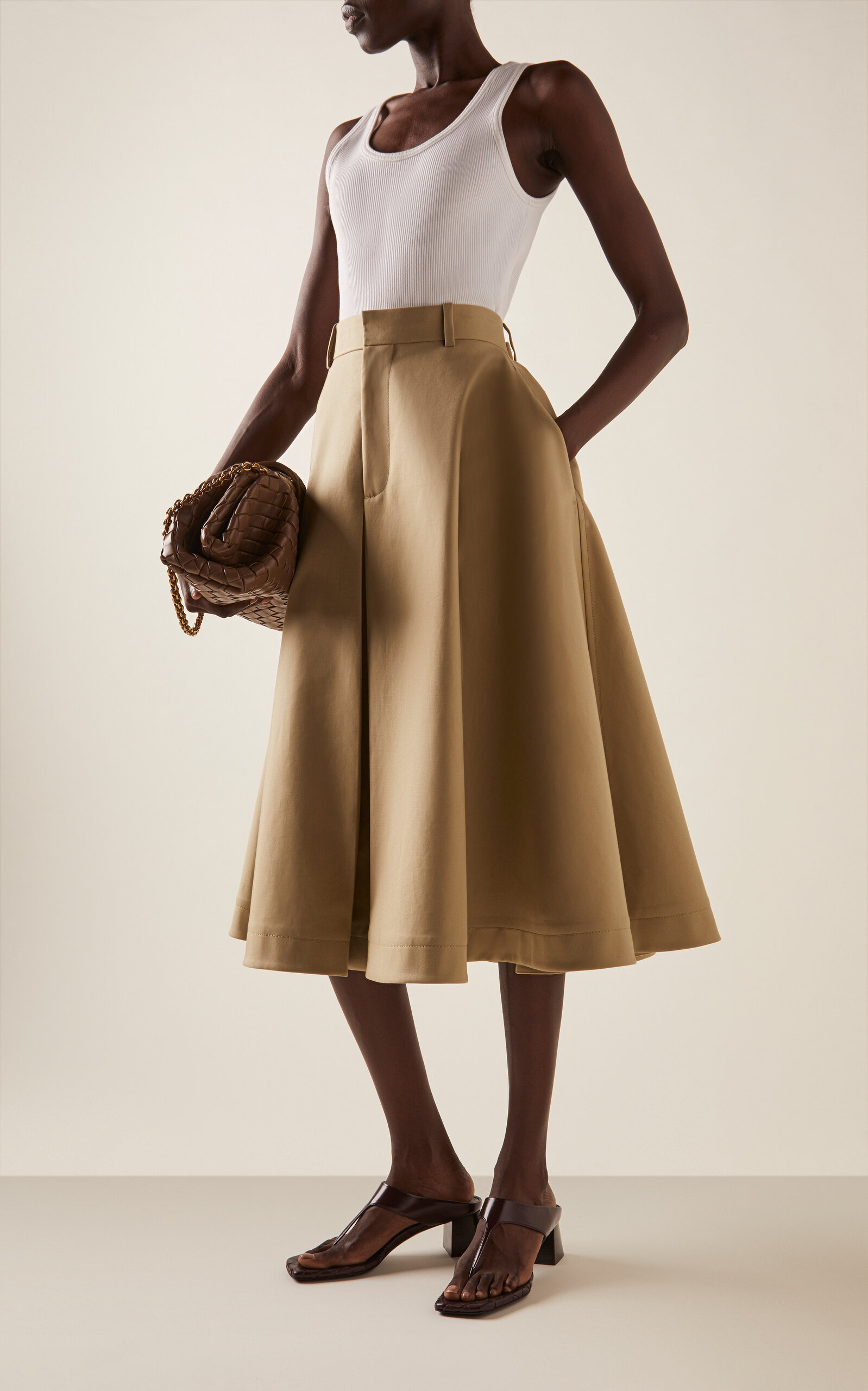 Fine Compact Cotton-Twill A-Line Skirt neutral - 2