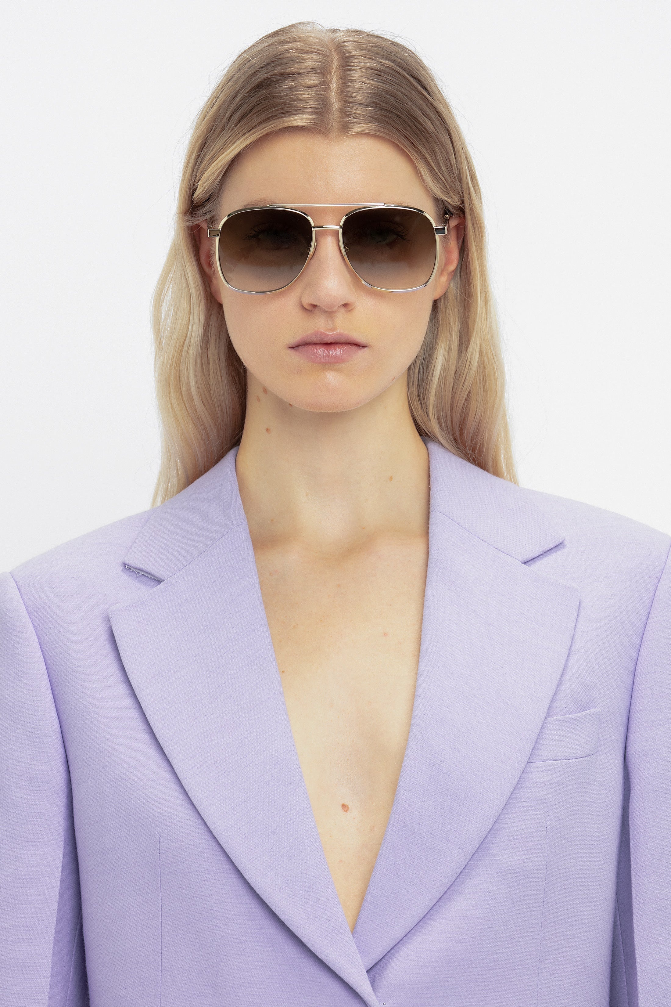 Double Bridge V Detail Sunglasses in Gold - 6