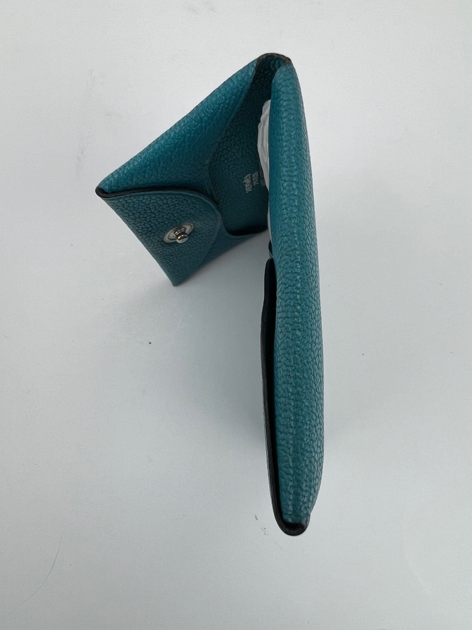 Hermès Chevre Mysore Bastia Verso Teal Blue Coin Purse W/Added Chain Preowned - 7