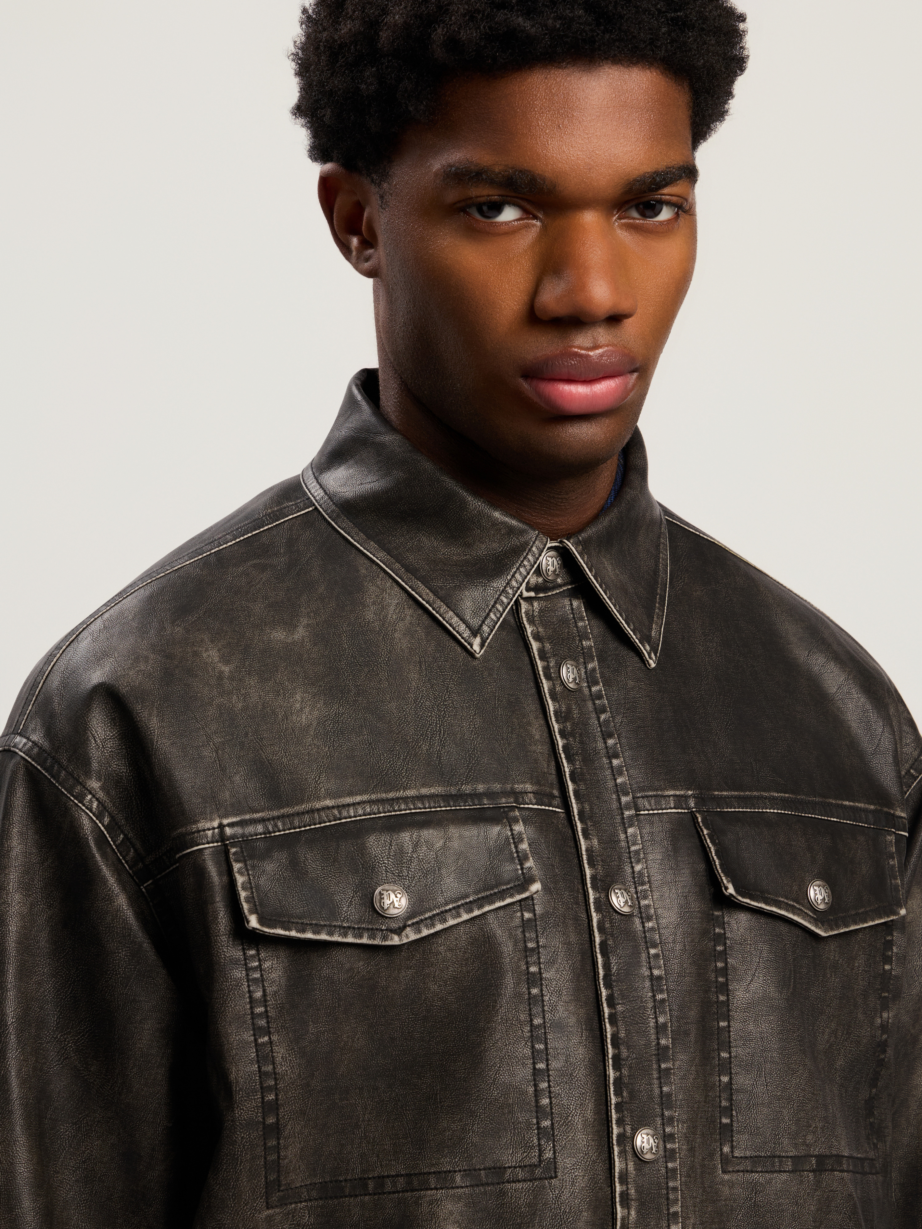 Curved Logo Coated Overshirt - 6