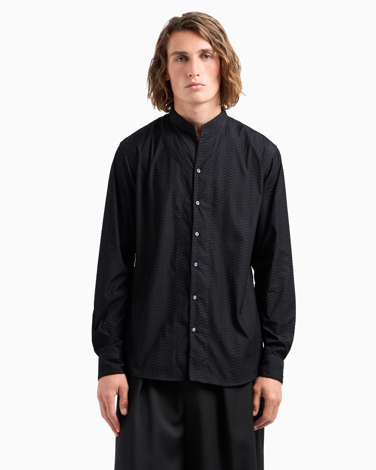 Stretch sateen-cotton shirt with guru collar - 2