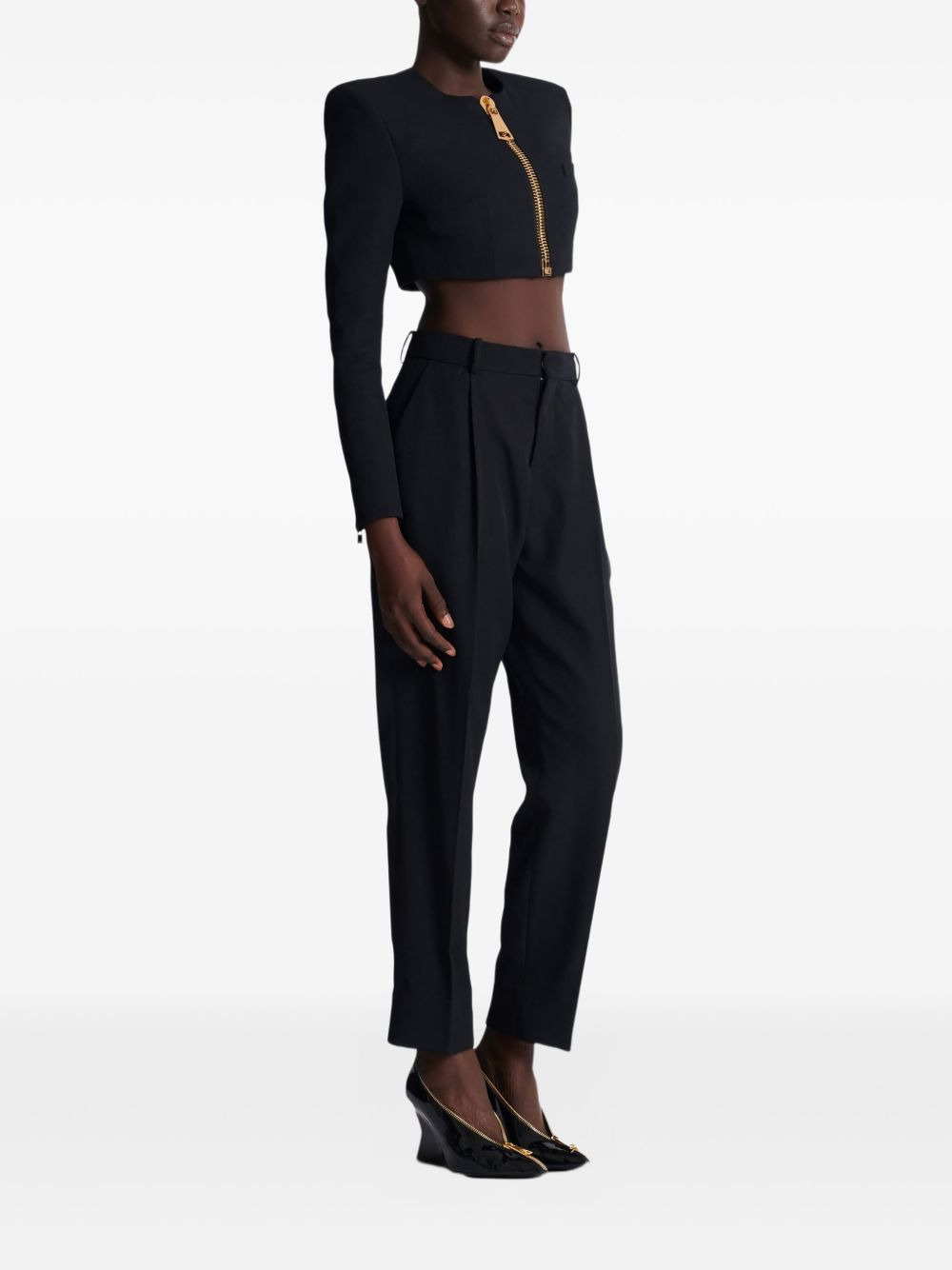 padded-shoulder zip-front jacket - 3