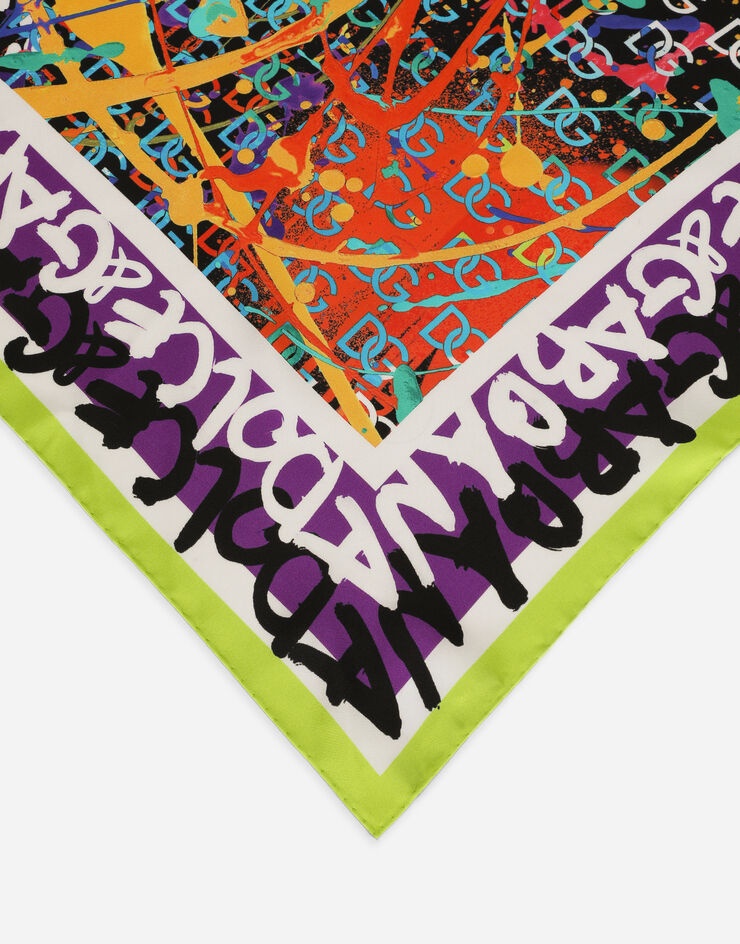 Twill scarf with dripping print and logo (90 x 90) - 2