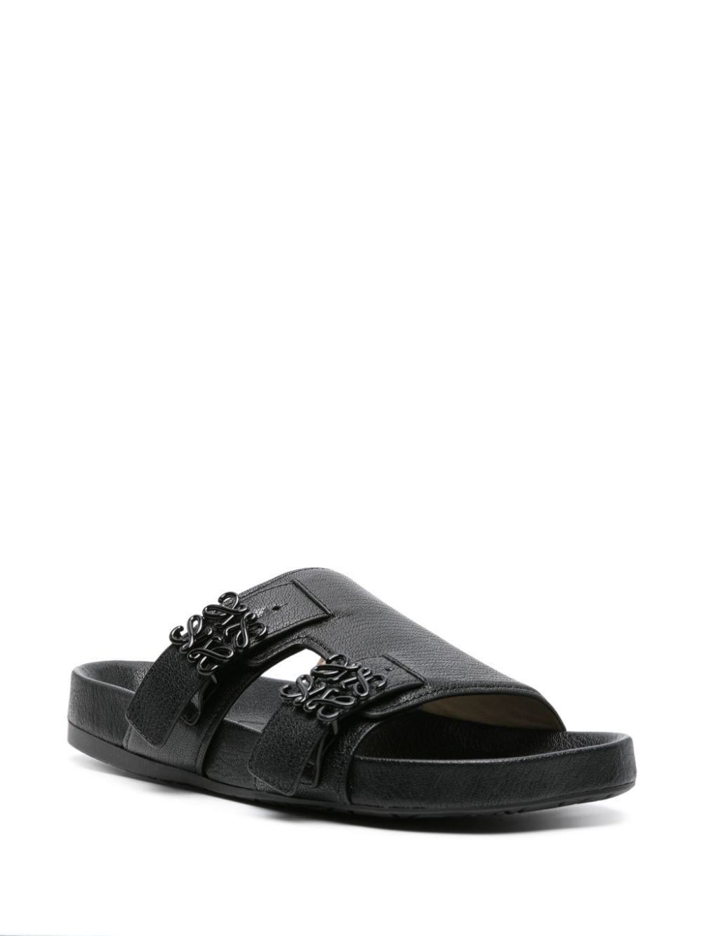 Anagram-buckle leather slides - 2