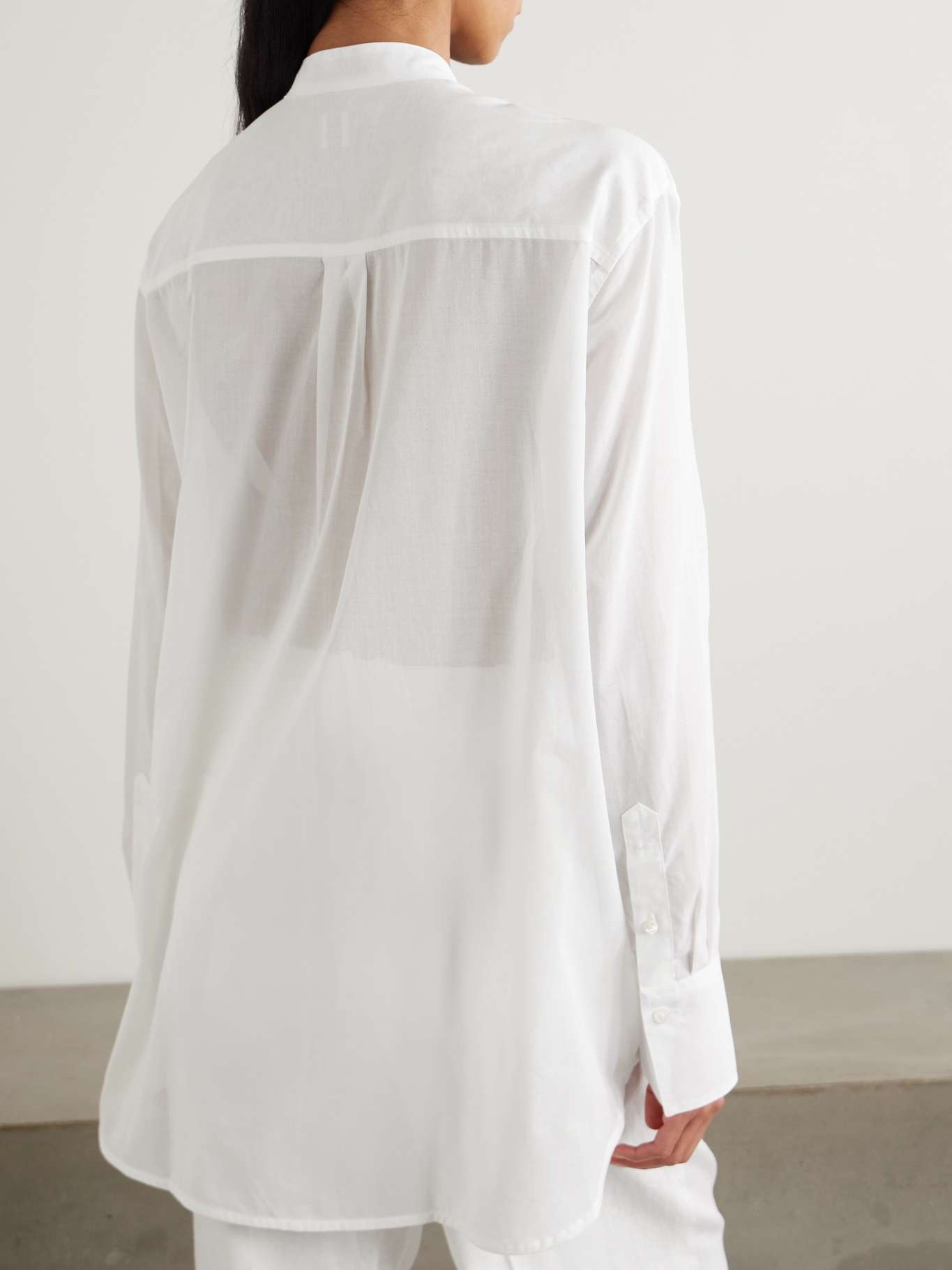 Embroidered organic cotton-voile shirt White - 4