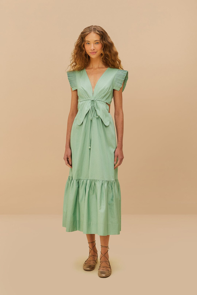 Light Green Butterfly Cut-Out Midi Dress 1