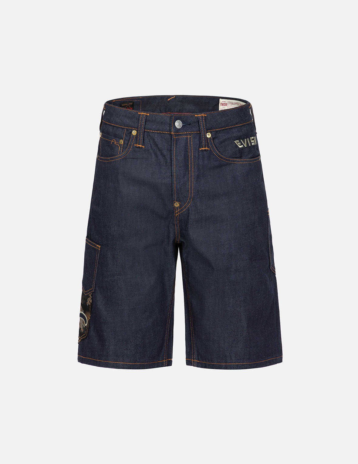 LOGO EMBROIDERY AND BROCADE APPLIQUÉ DENIM SHORTS - 2