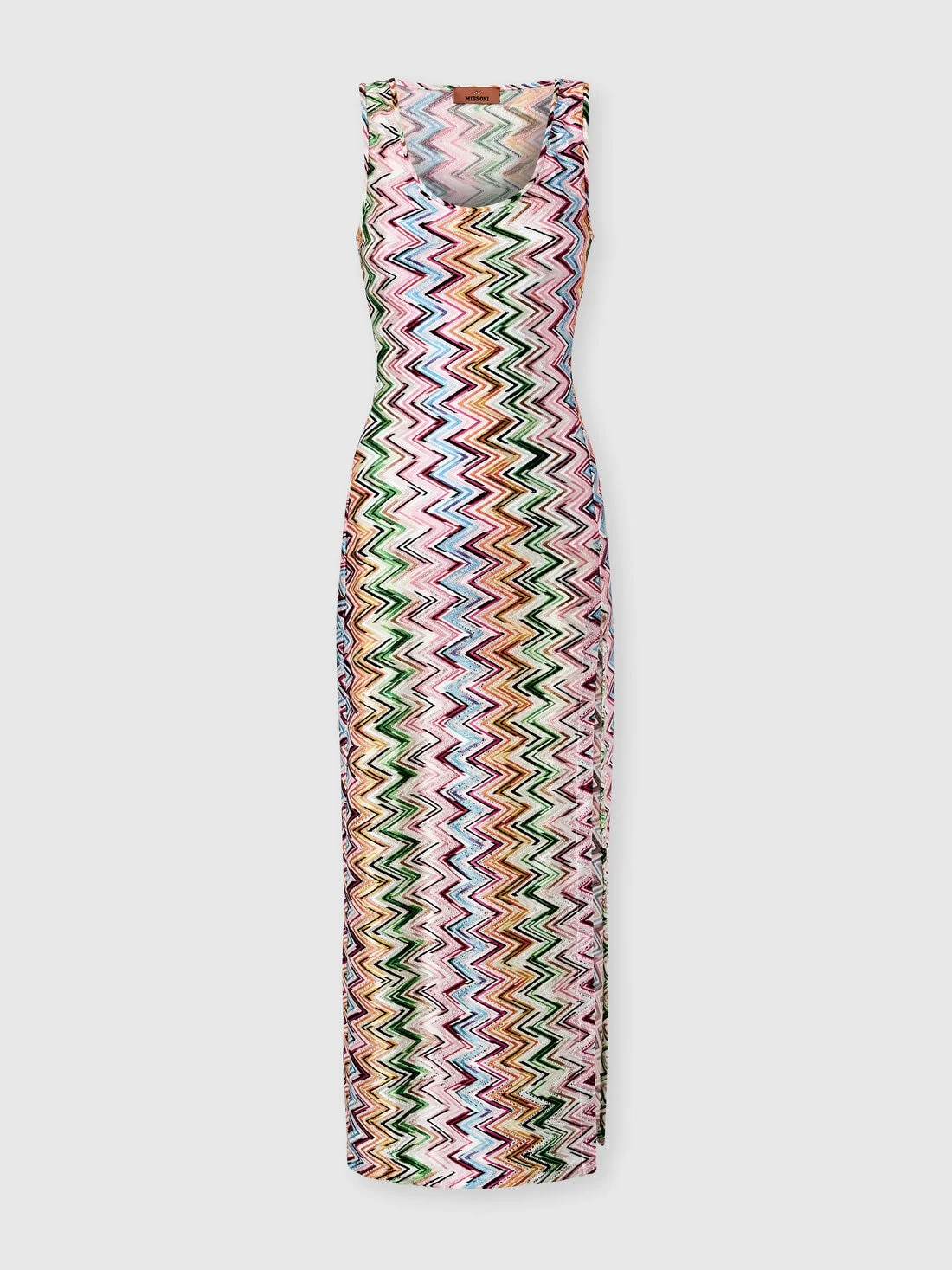 Long cover-up in stretch viscose with lace and zigzag motif - 1