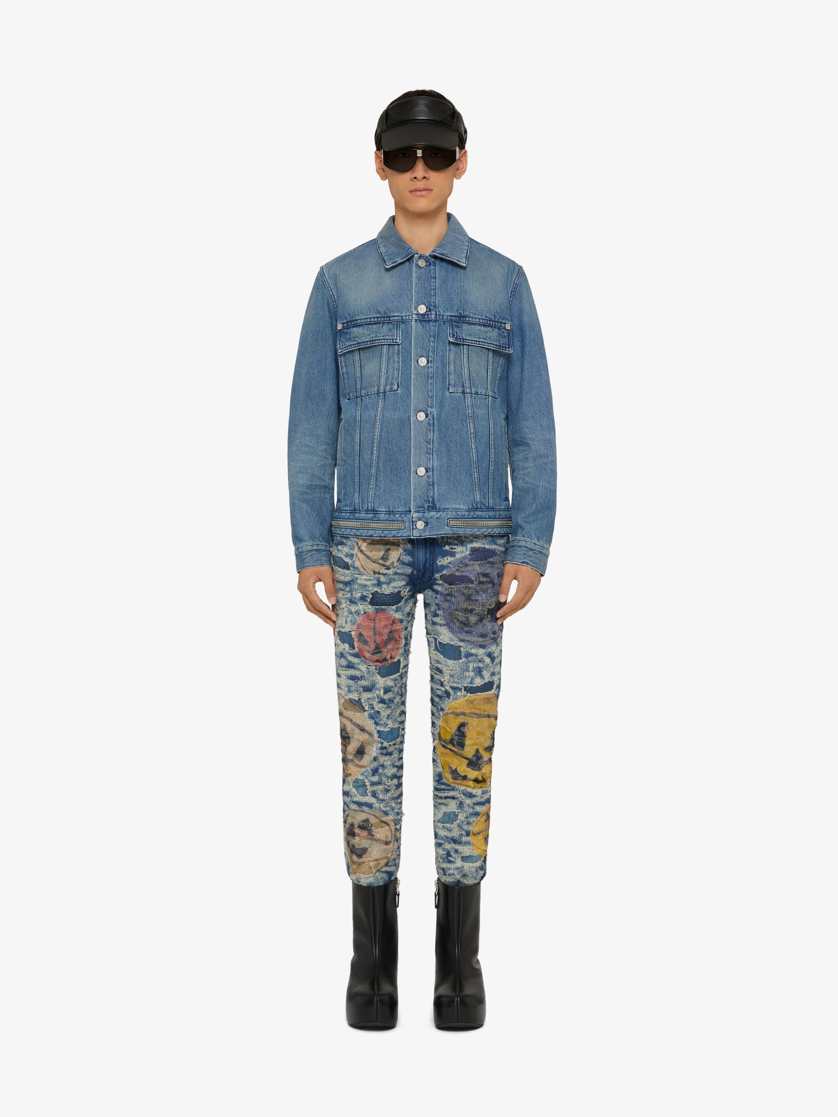 SLIM FIT JEANS IN DESTROYED DENIM WITH CERAMICS PRINTS - 2