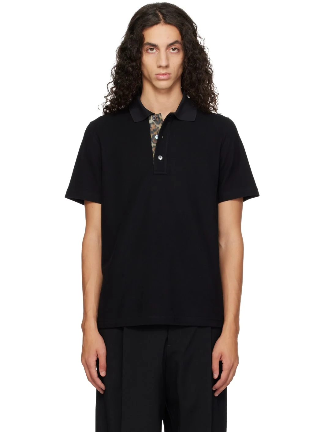 Black Cotton Piqué Polo - 1