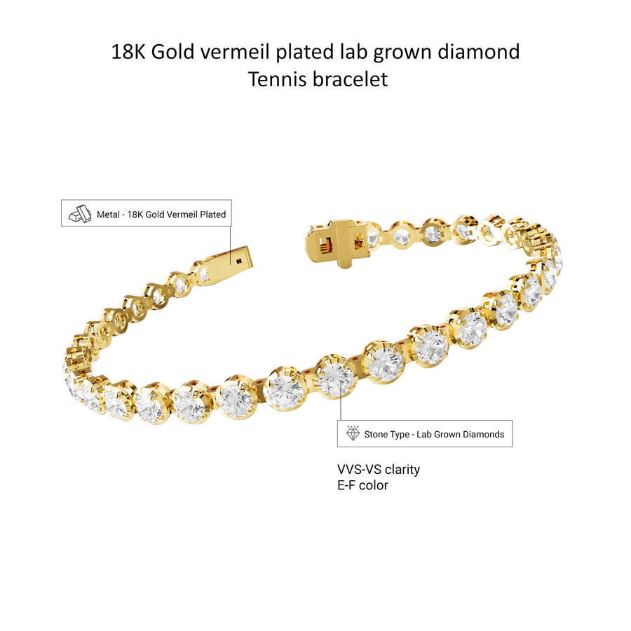 Diamond2Deal - Diamond2Deal 18k Vermeil Plated Silver 5.9 ct Round Lab Grown Diamond Fancy Tennis Bracelet 7" VVS-V - 2