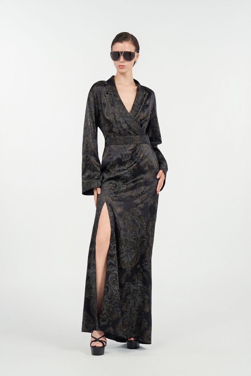 Roberto Cavalli Ornamental Black Silk Kimono Dress outlook