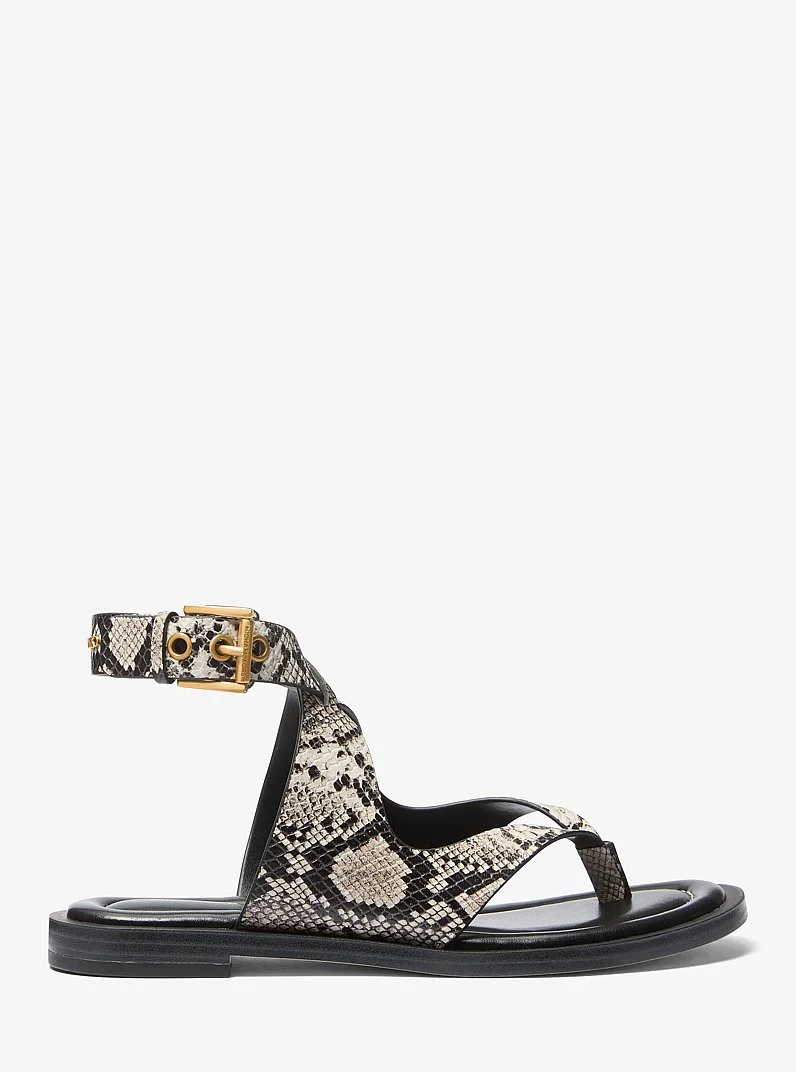 Irene Snake Embossed Leather Wrap Sandal - 1