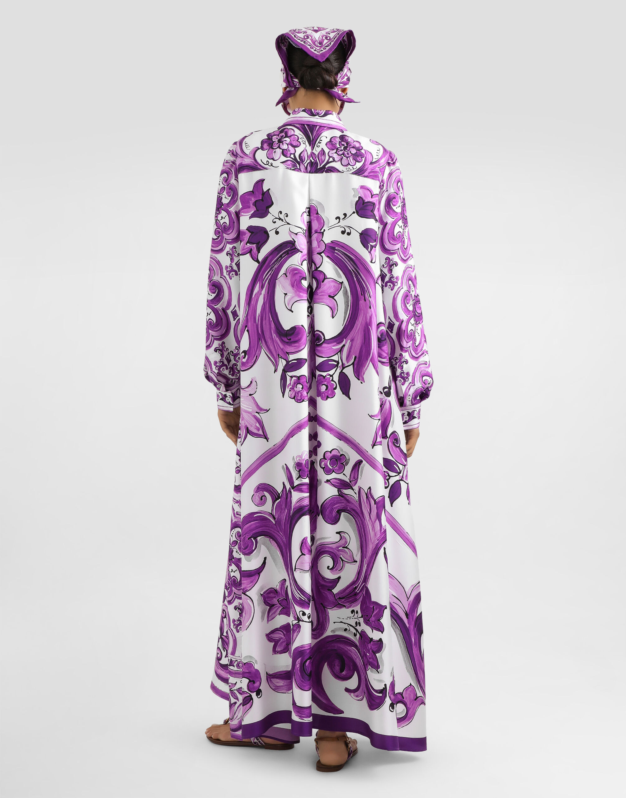 Majolica-print long twill shirt dress - 3