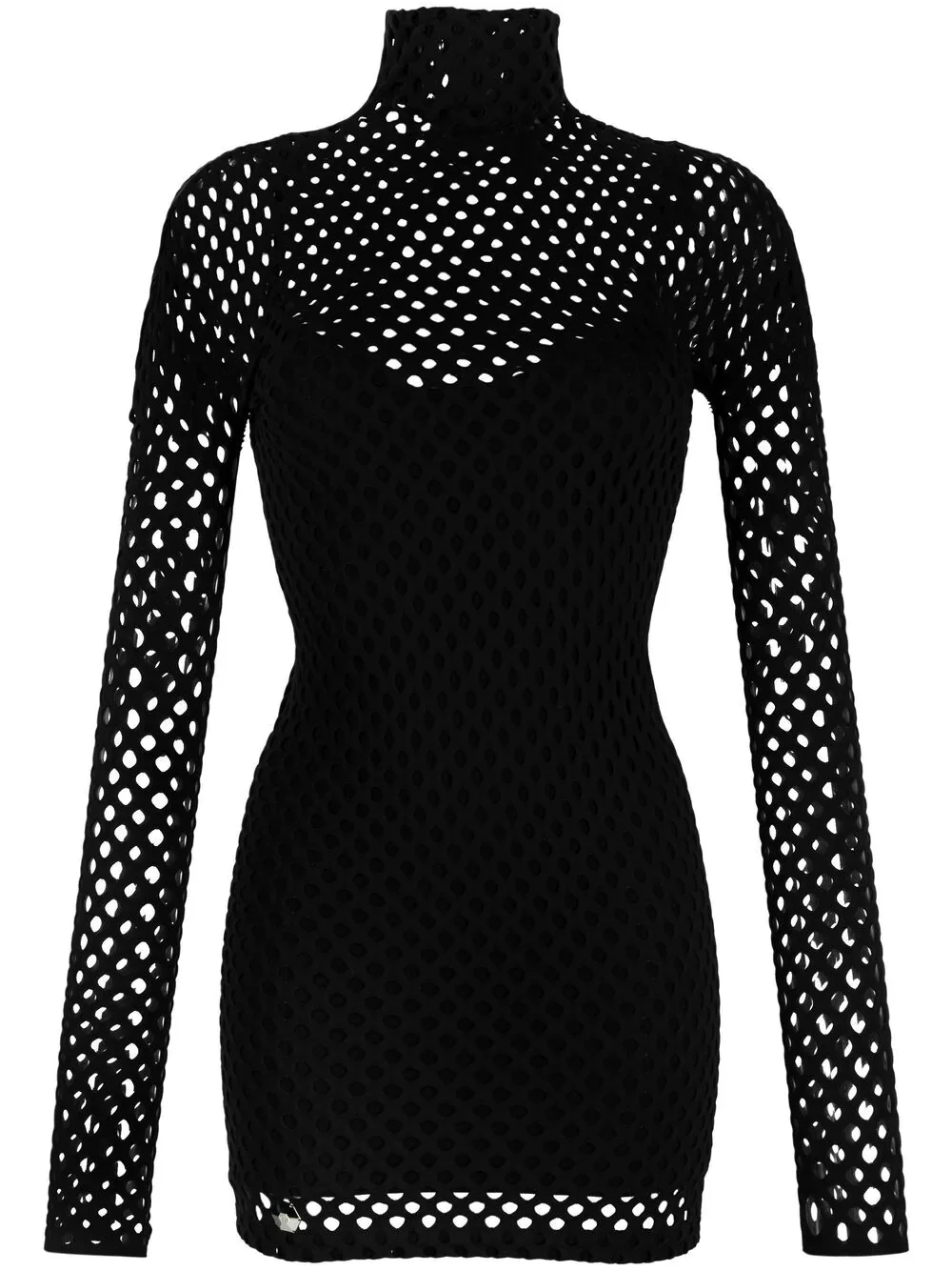 long-sleeved mesh short dress - 1