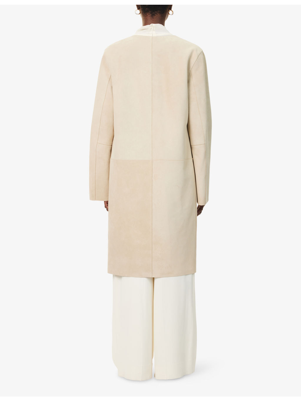 Collarless Relaxed-Fit Suede Coat - 4