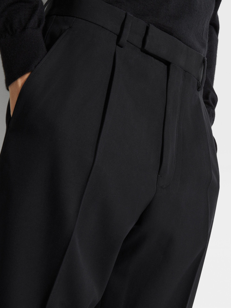 ZEGNA BLACK COTTON AND WOOL PANTS outlook