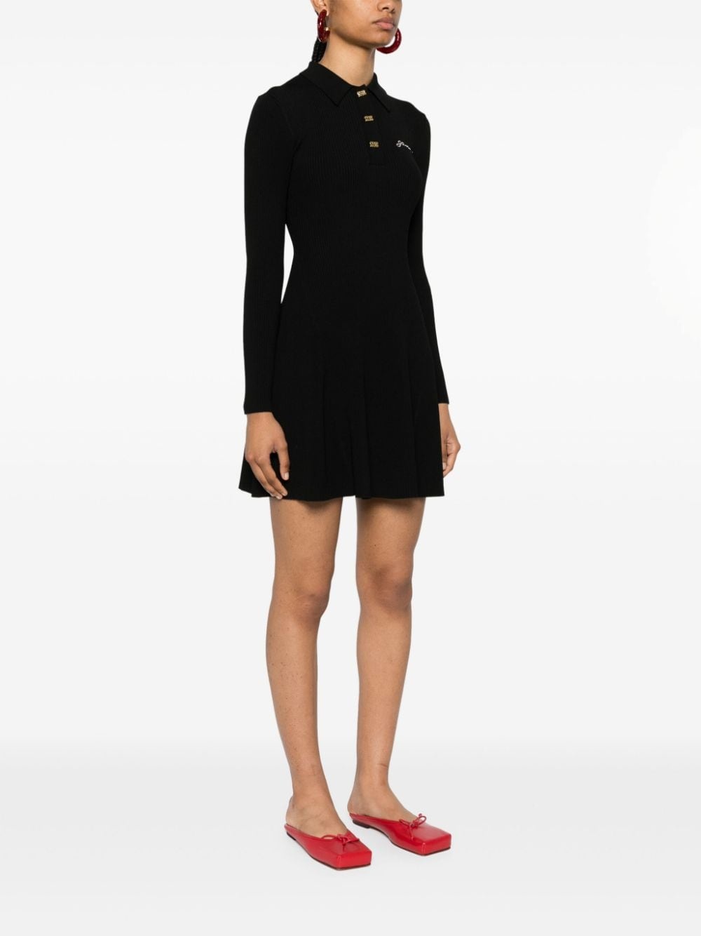 embroidered-logo ribbed mini dress - 3