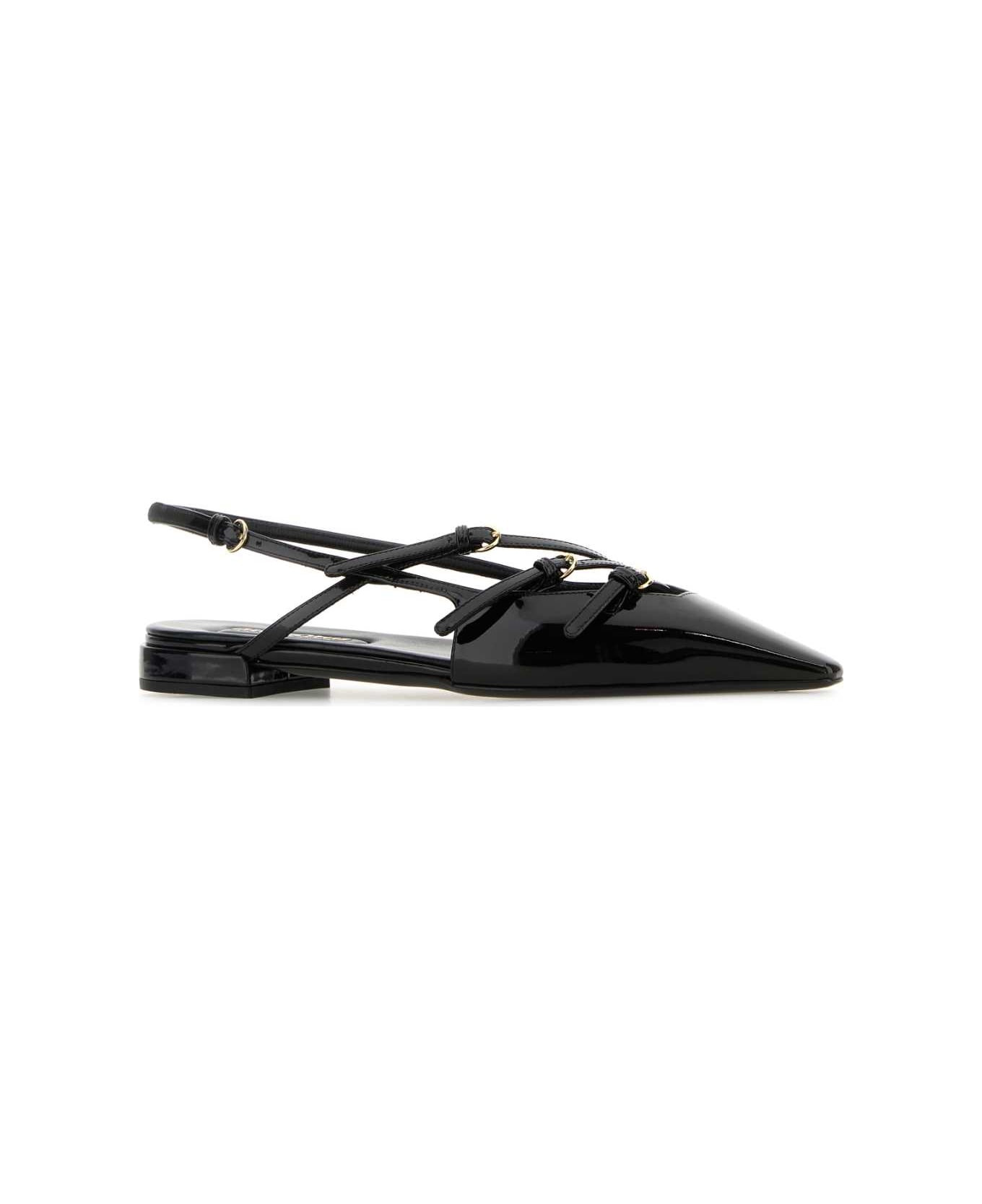 Black Leather Ballerinas - 2