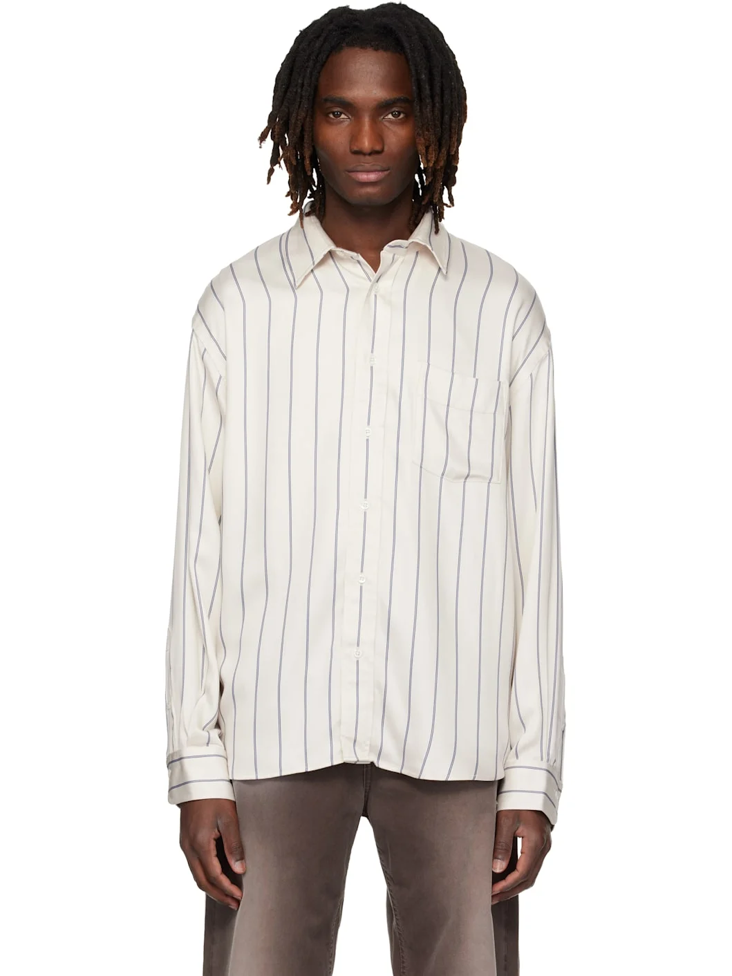 Beige & Blue New Base Fluid Shirt - 1