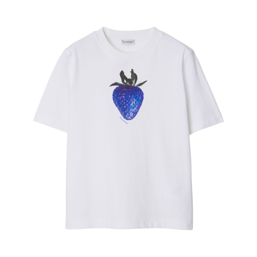 Burberry Strawberry Print Crewneck Cotton T-Shirt - 5