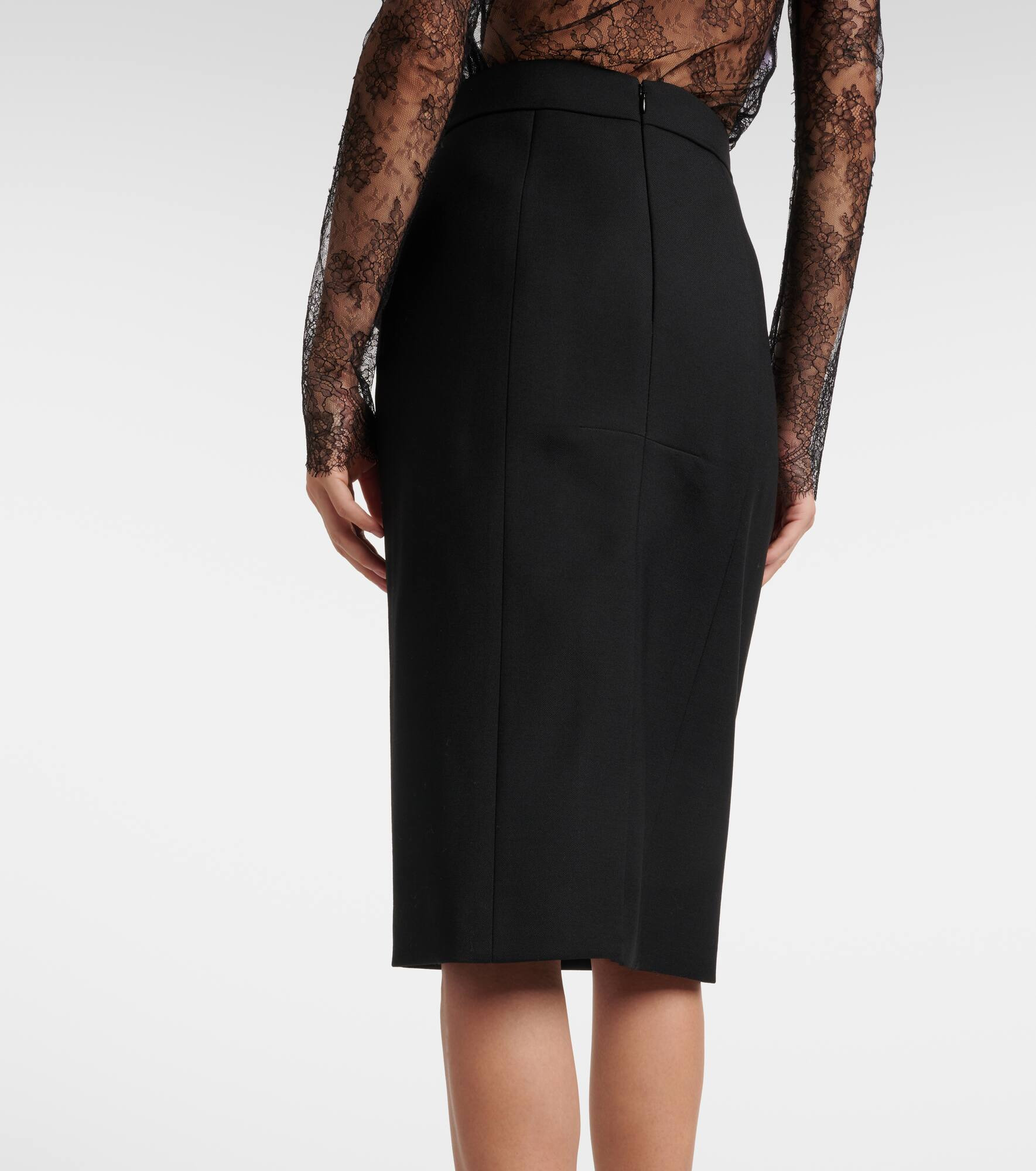 High-rise wool gabardine pencil skirt - 5