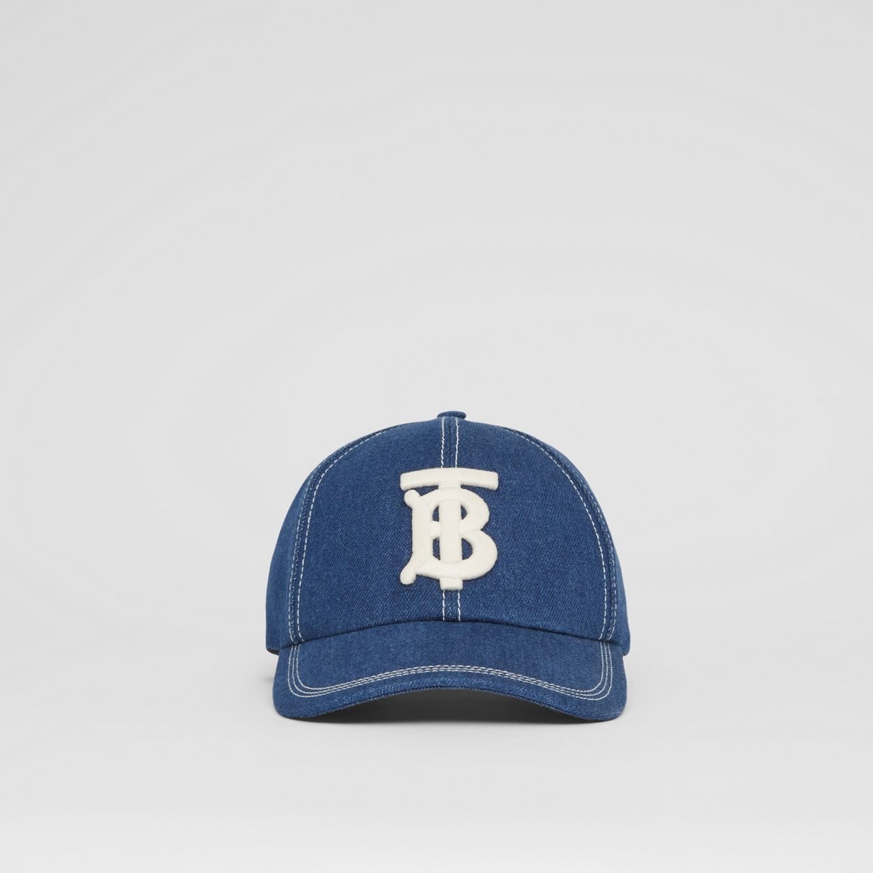 Monogram Motif Topstitched Denim Baseball Cap - 1