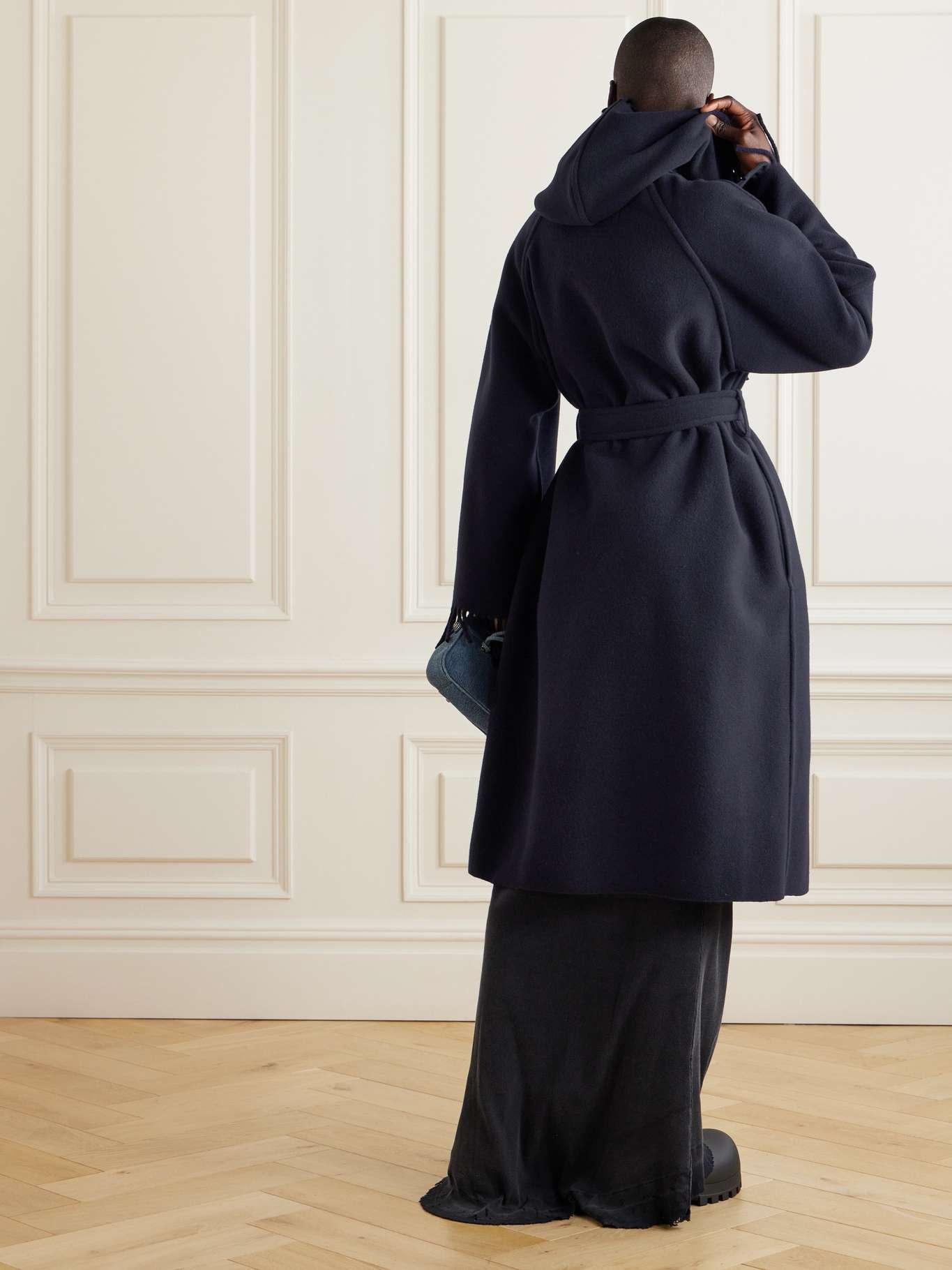 Fringed hooded brushed wool coat - 4