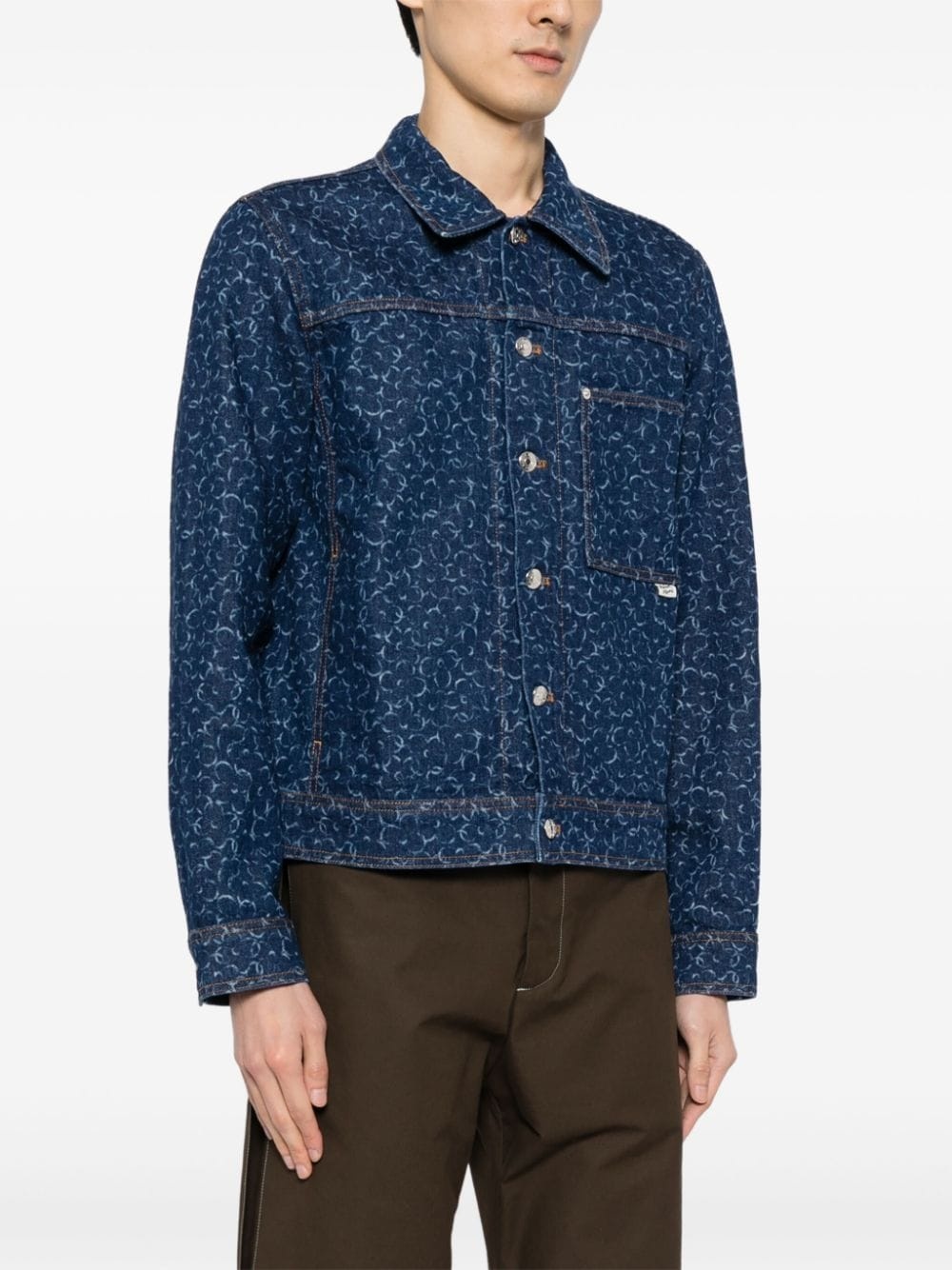 laser cut-detail denim jacket - 3