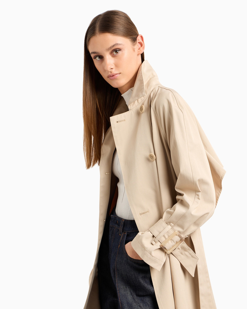 Double-breasted trench coat with belt in water-repellent technical cotton 5