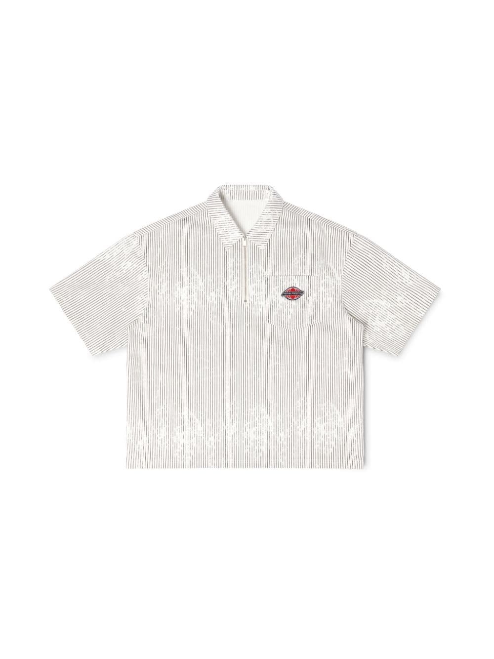 Stripe Canvas Ss Zip Shirt - 1