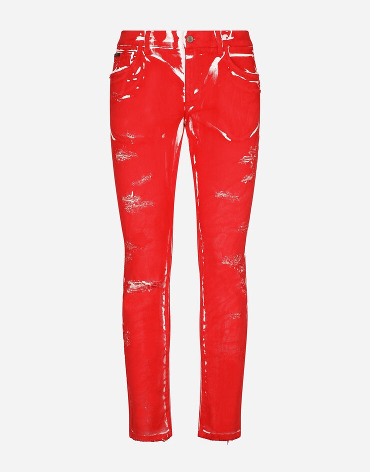 Overdyed slim-fit stretch jeans with abrasions - 1