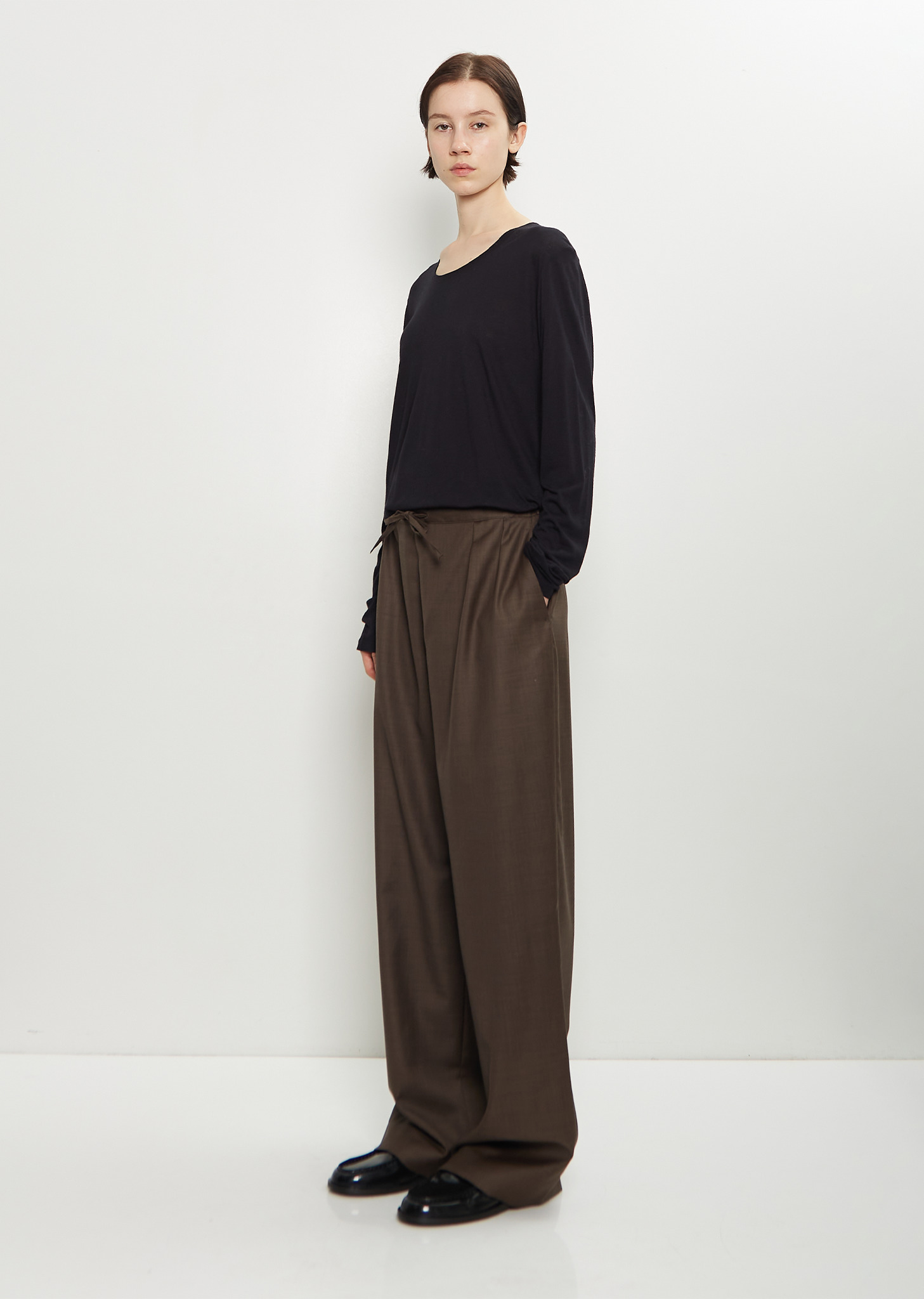 Cove Wool Wide Pants — Brown Melange - 4
