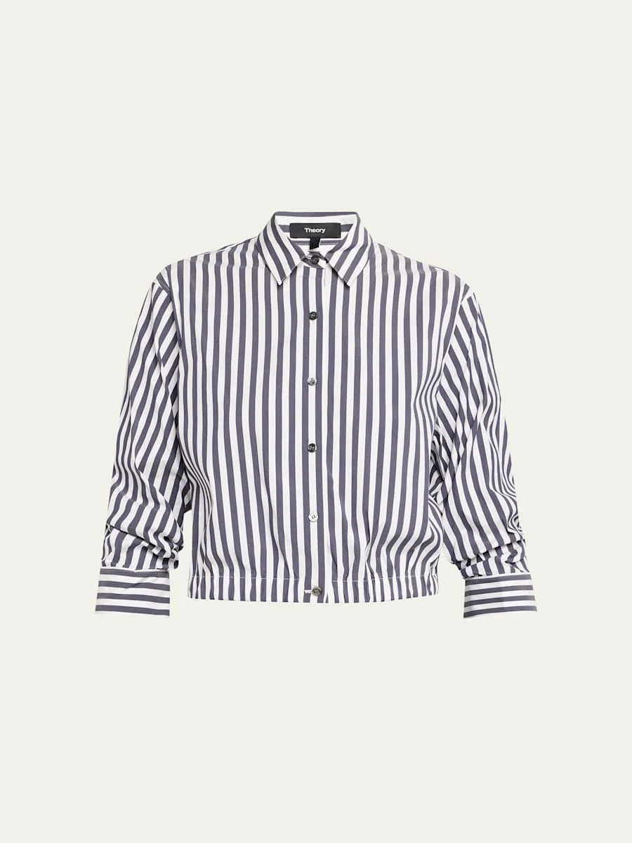 Stripe Cropped Button-Front Shirt - 1
