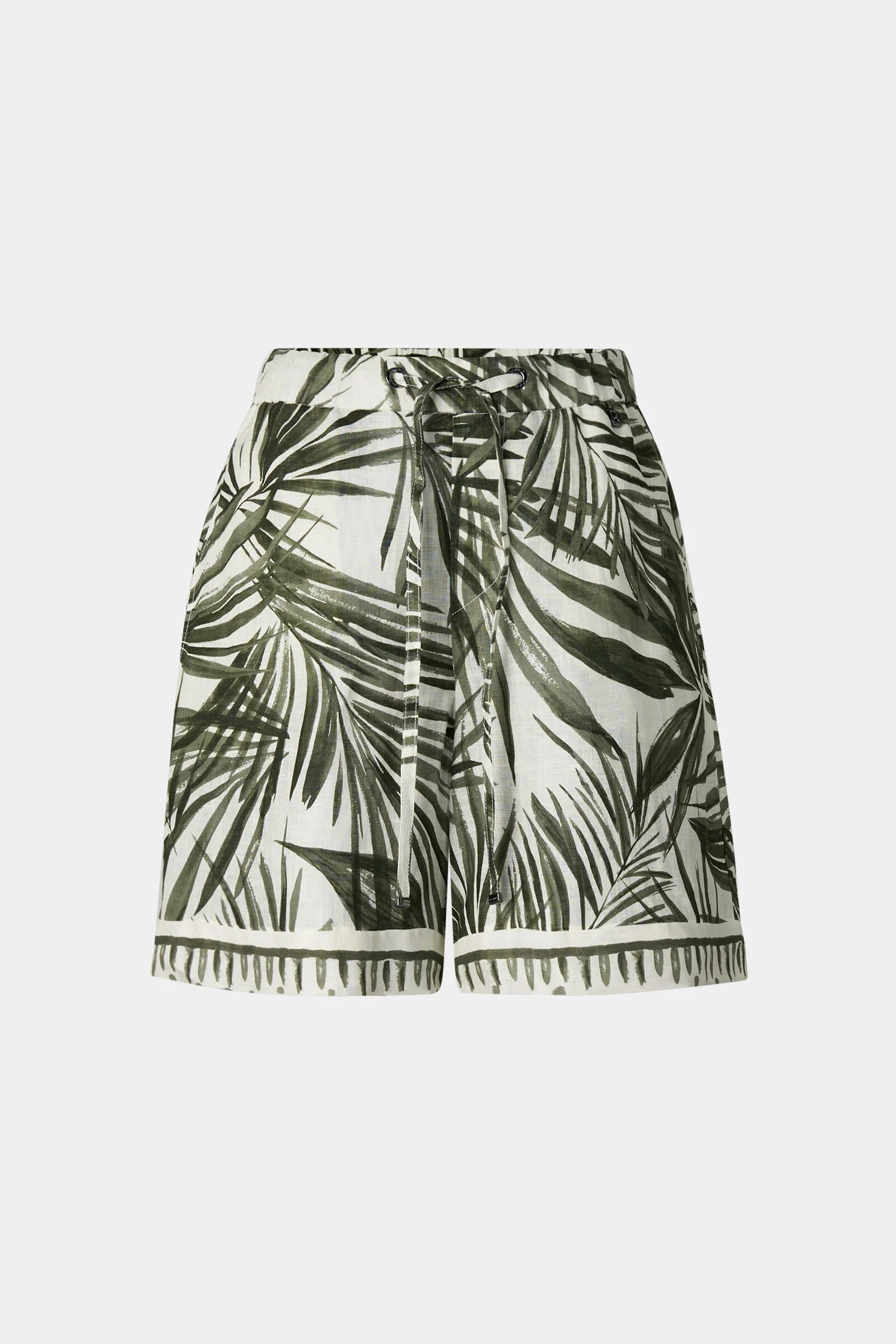 Carmel linen Bermuda shorts in Olive green/cream - 1