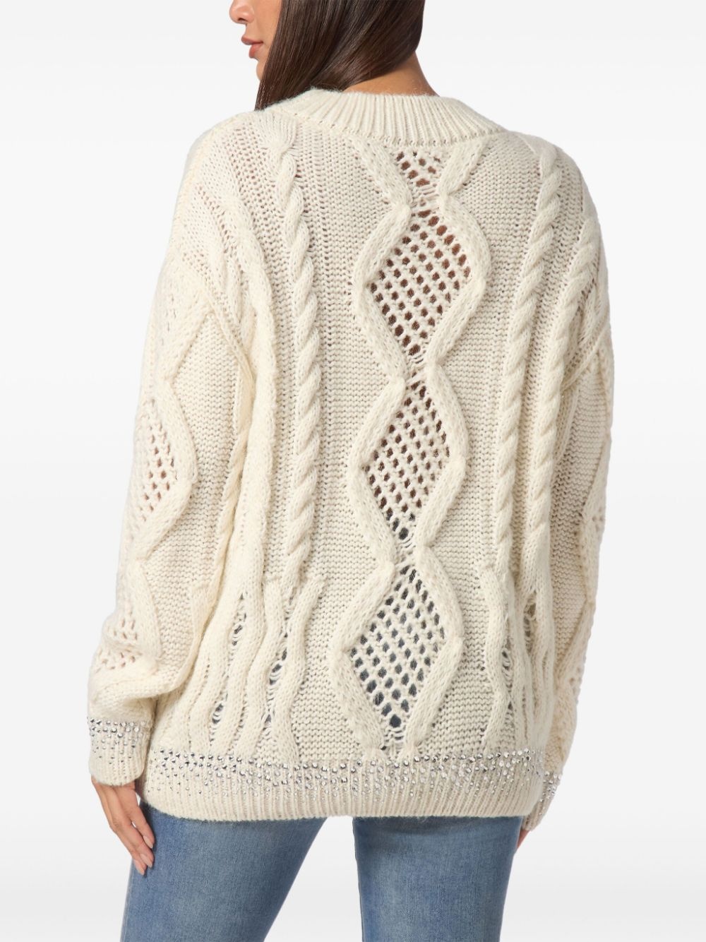 rhinestone-embellished cable-knit sweater - 4