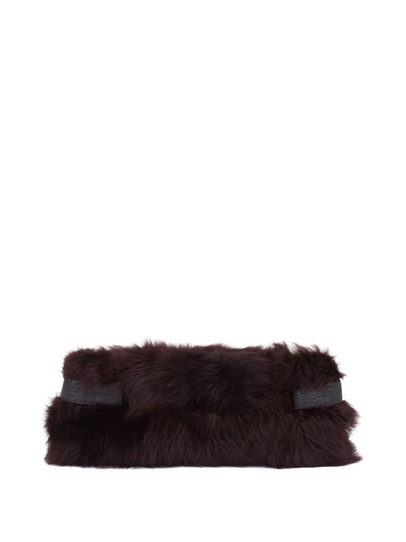 Brunello Cucinelli shearling-trimmed clutch bag outlook