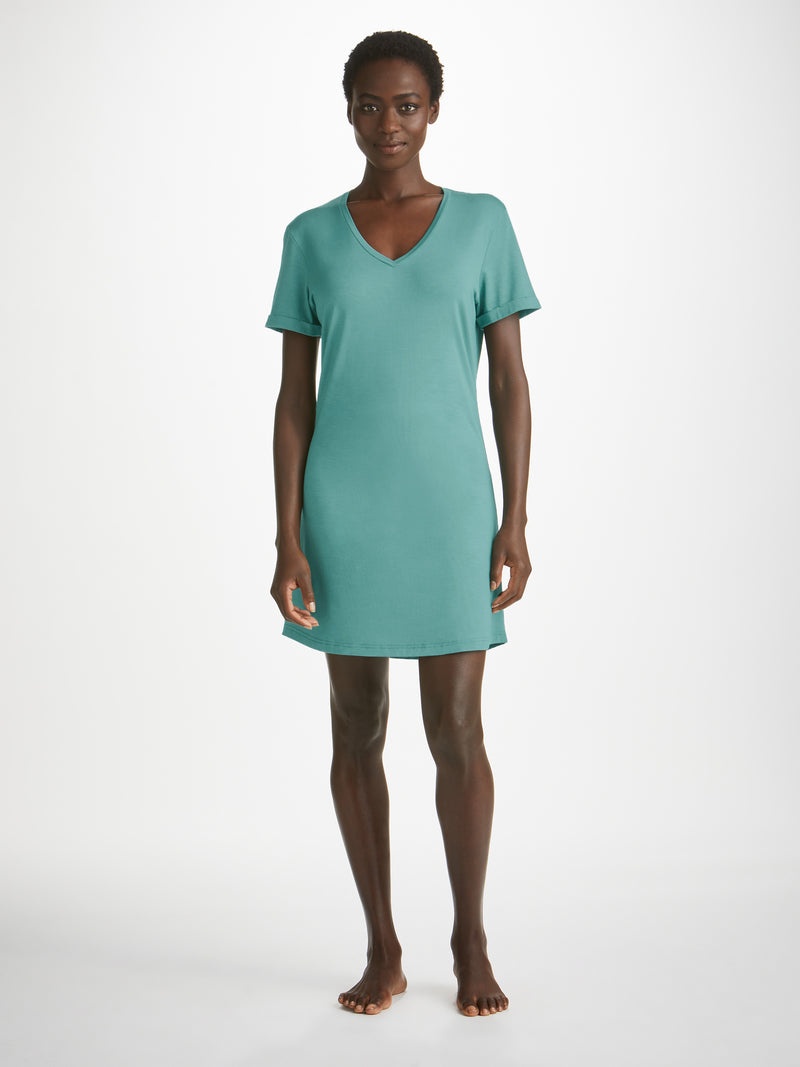 Women's V-Neck Sleep T-Shirt Lara Micro Modal Stretch Teal - 3