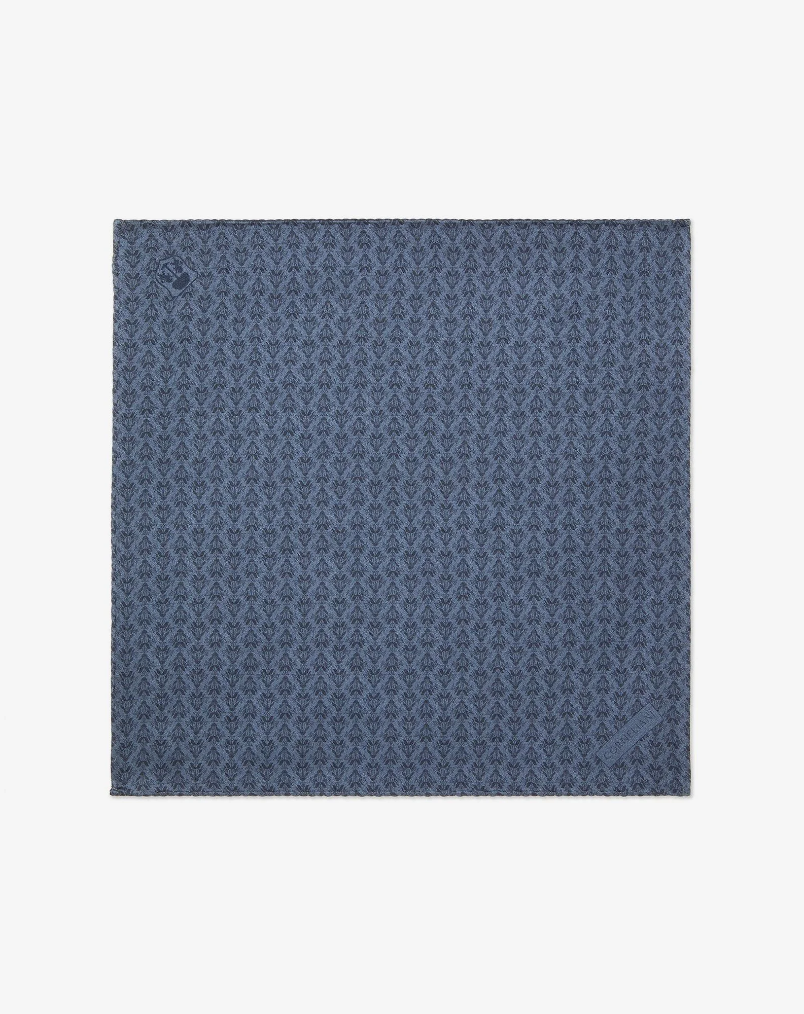 Blue pure silk pocket square with floral print - 1