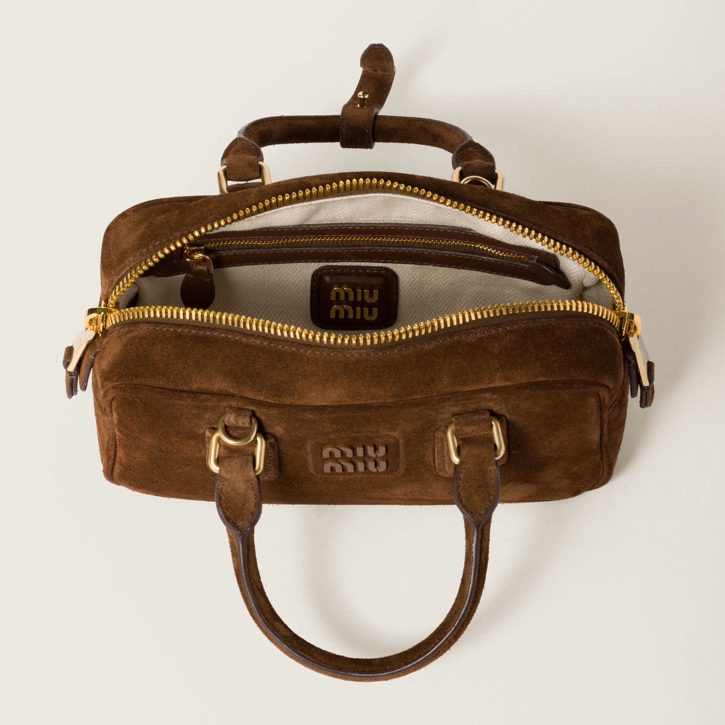 関税込 MiuMiu | Arcadie padded suede top-handle bag Cocoa Brown Arcadie Padded Suede Top-handle Bag | Miu Miu