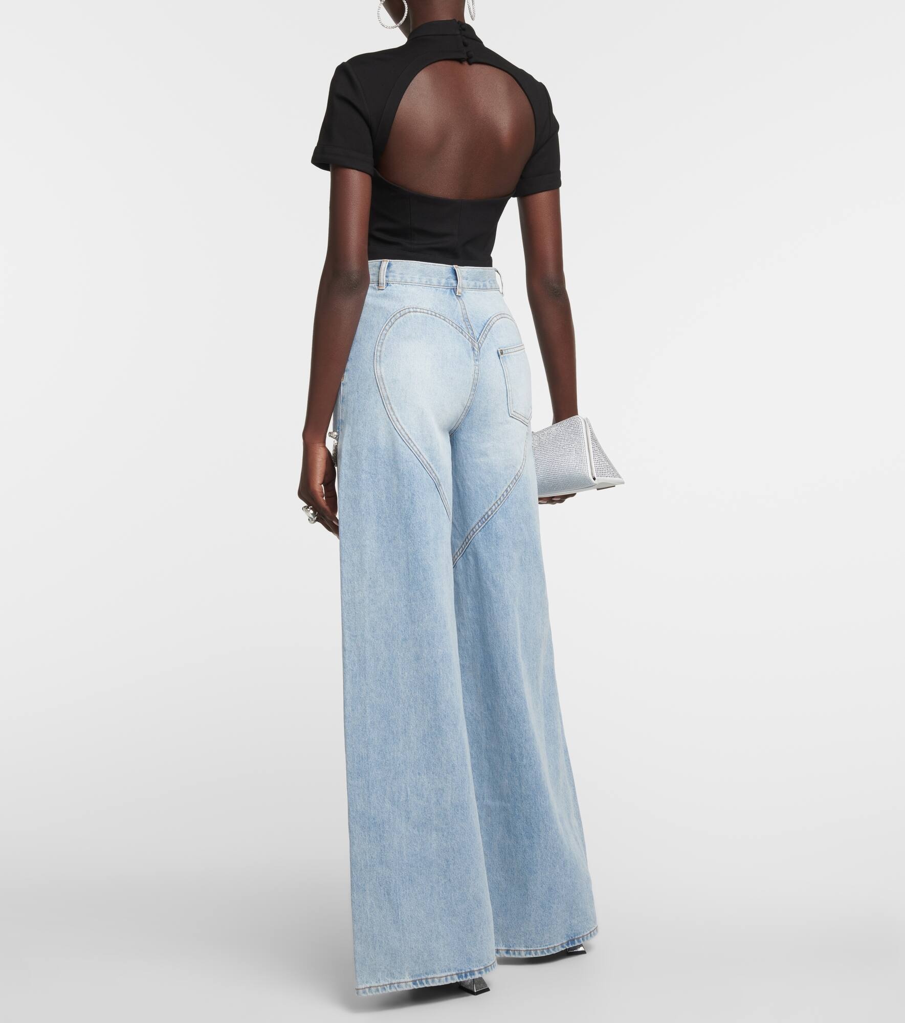 Cutout embellished high-rise wide-leg jeans - 3