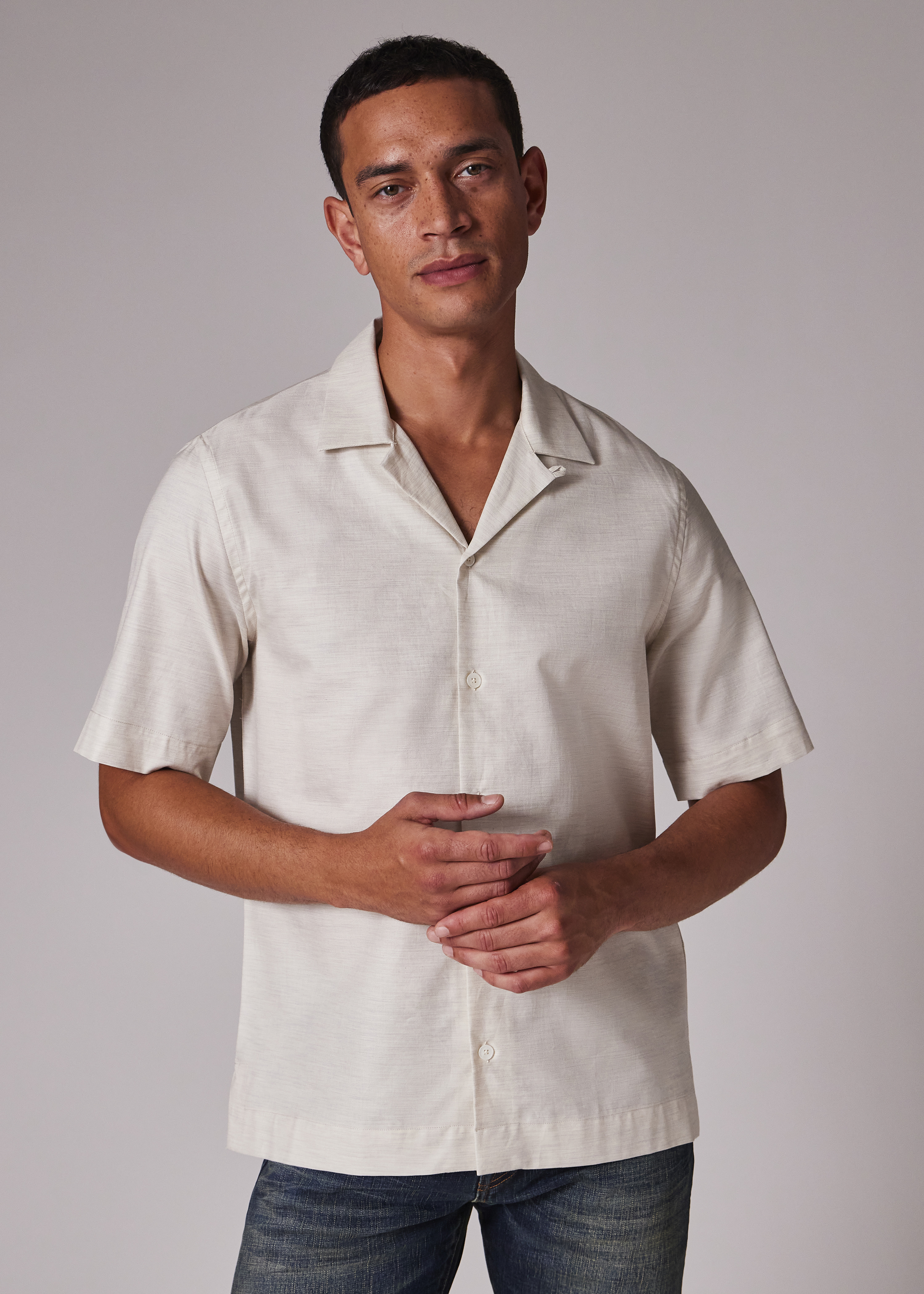 Cream Brushed Cotton-Twill Short-Sleeve Shirt - 3