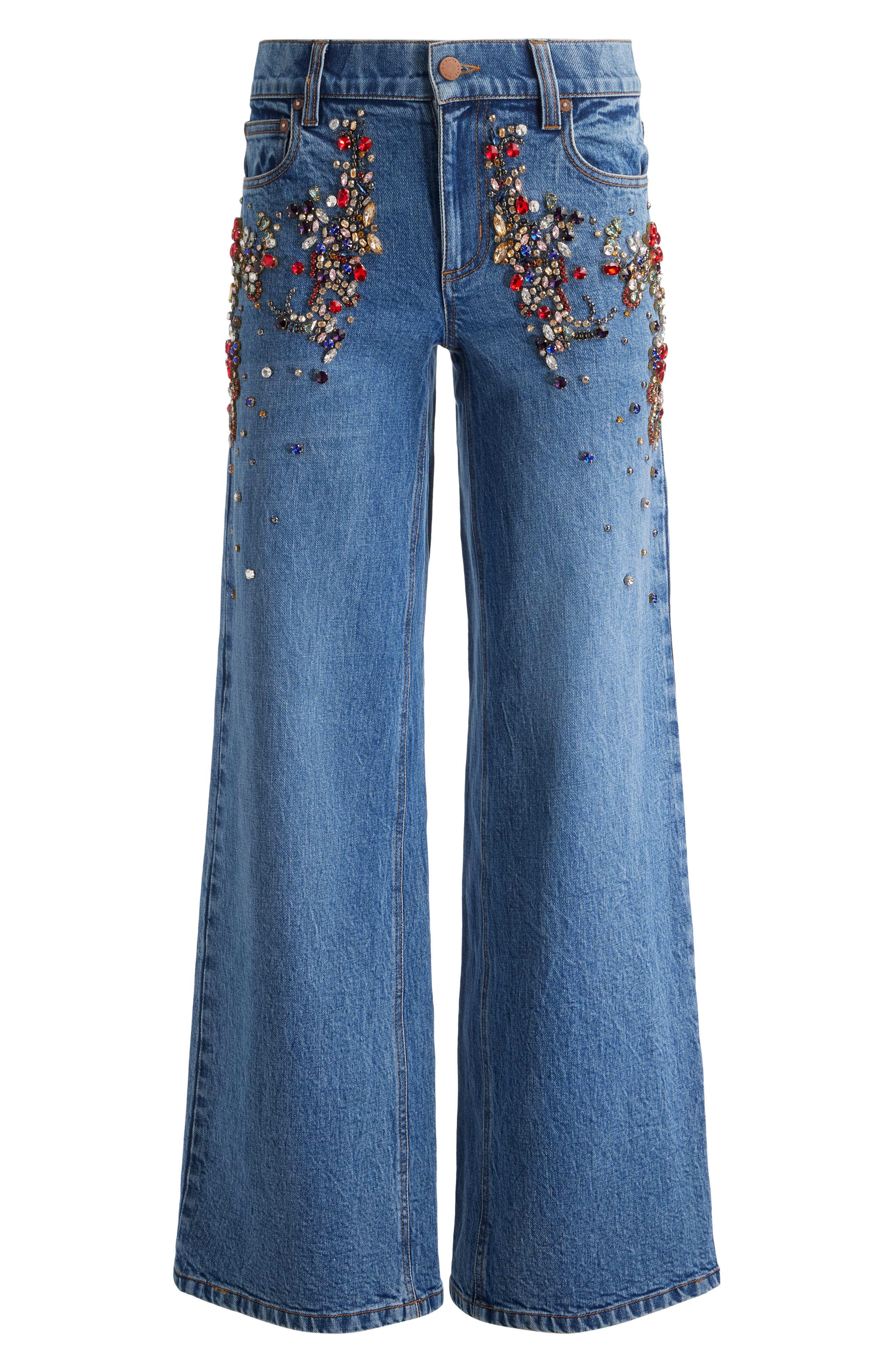 Alice + Olivia Amazing Crystal Detail Baggy Wide Leg Jeans in Brooklyn Blue at Nordstrom - 5