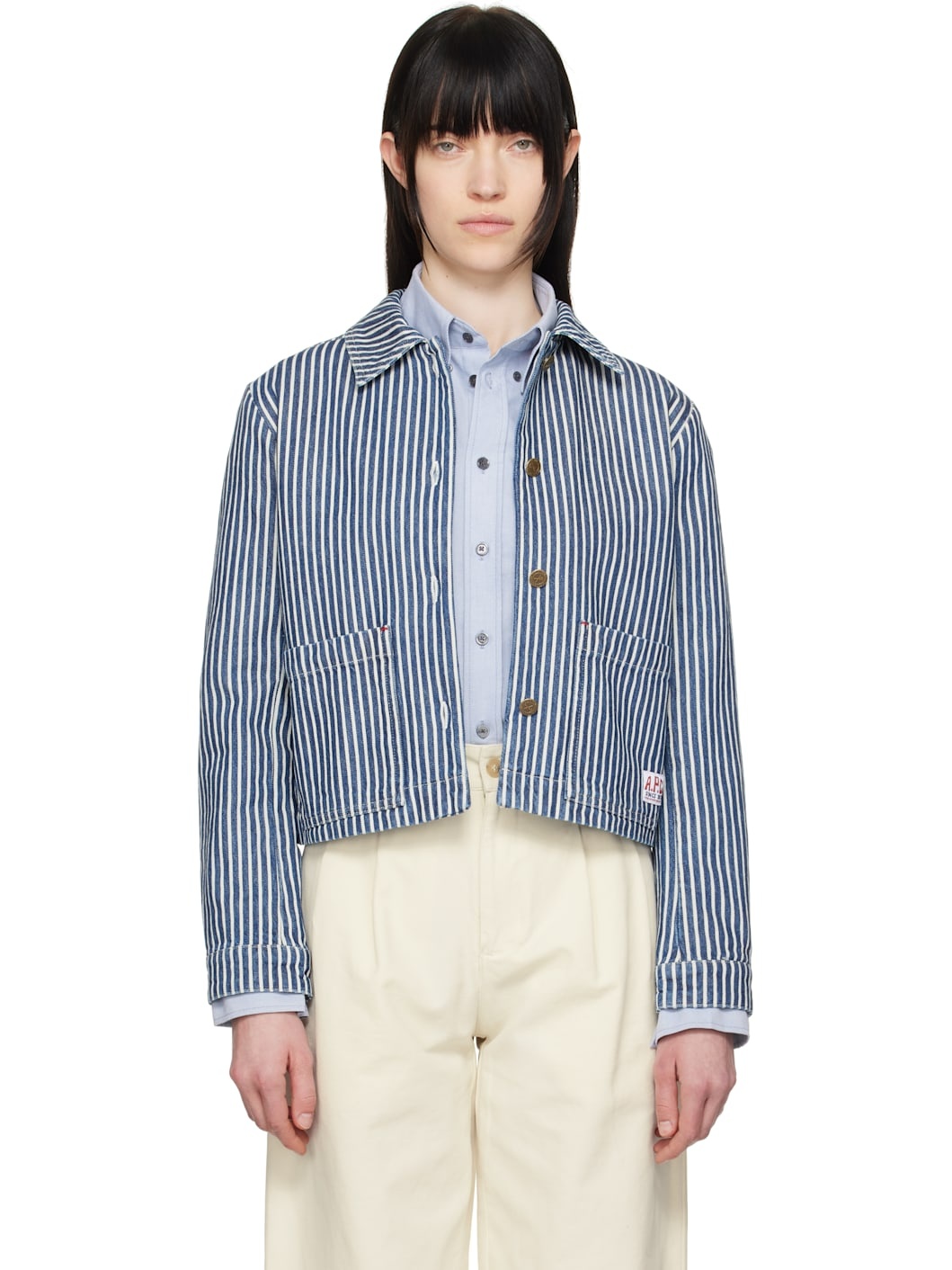 A. P.C. Blue & White Frida Denim Jacket - 1