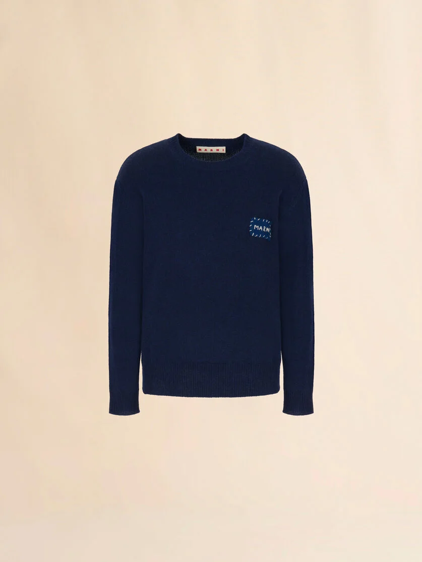 DEEP BLUE CASHMERE SWEATER WITH MARNI PATCH - 1