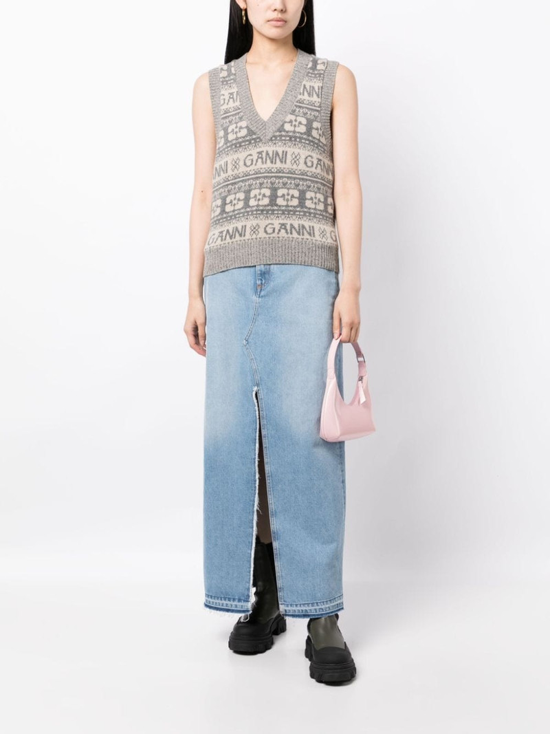 GANNI logo intarsia-knit V-neck vest outlook