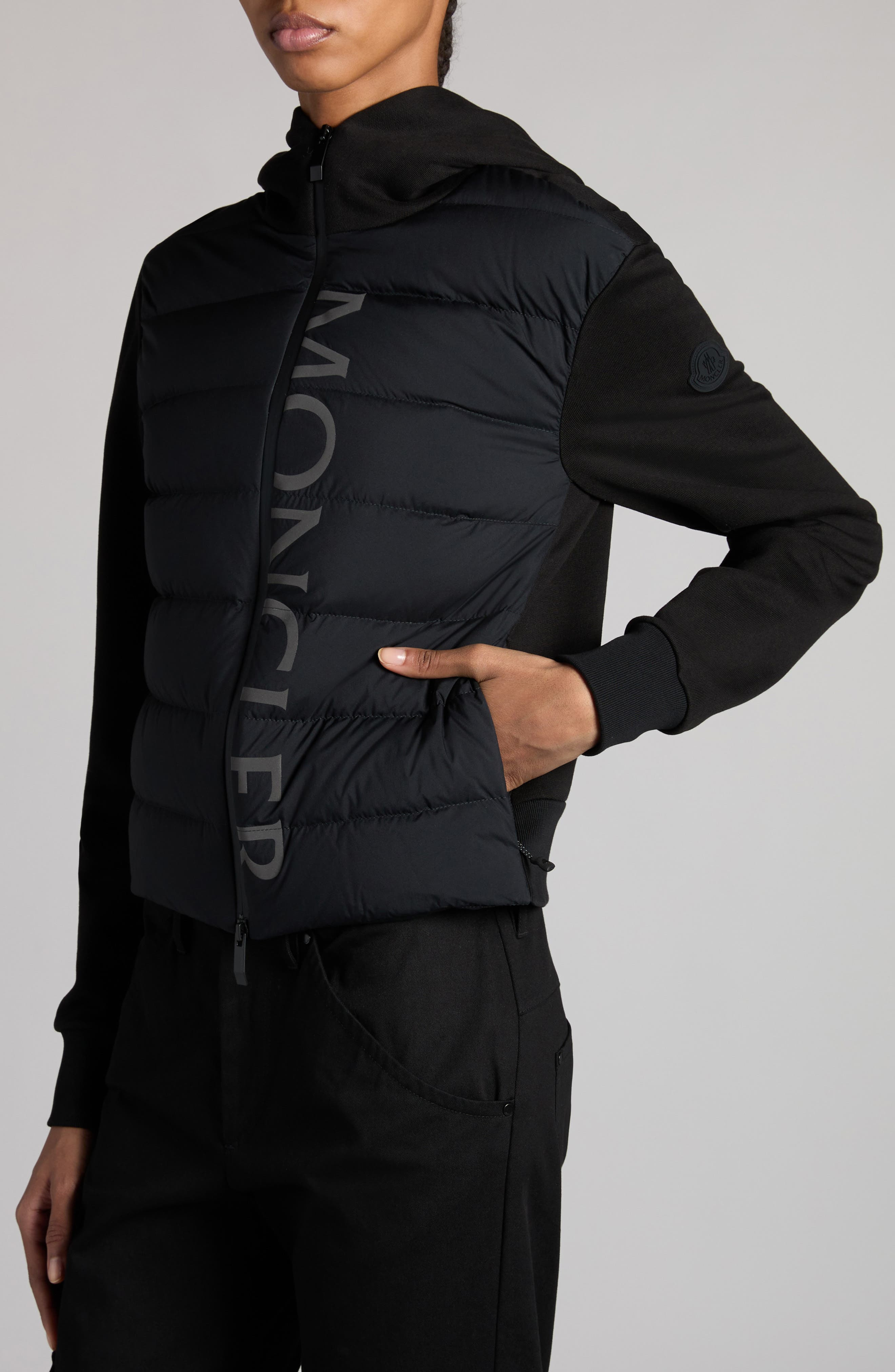 Moncler Quilted Down & Cotton Knit Hooded Cardigan in Black at Nordstrom - 5