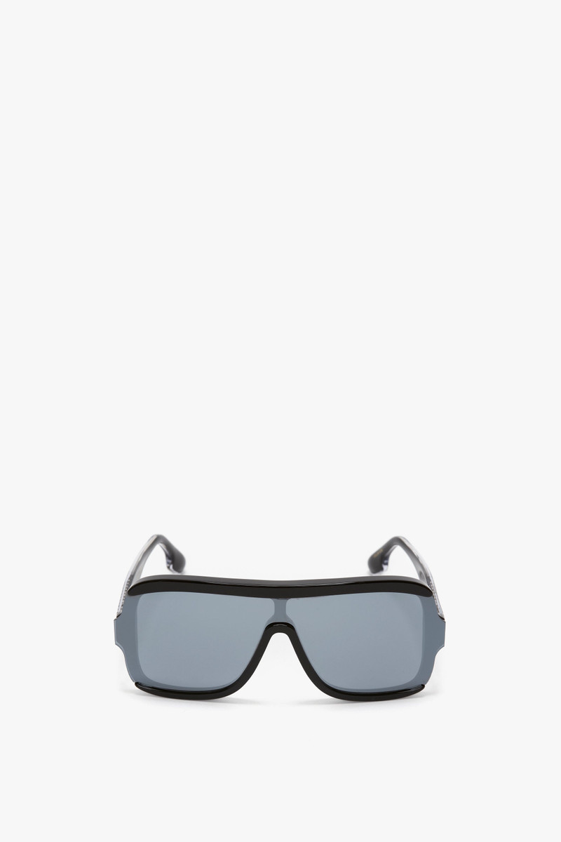 Layered Mask Sunglasses In Black-Silver-Mirror 1